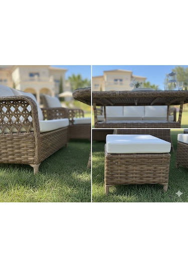 アソートmu Mimoza Deluxe 7 Parça Rattan Villa Bahçe Takımı - Yemekli Oturma