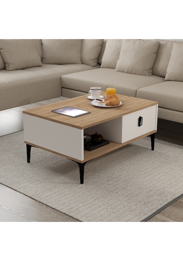 2002 Sare Orta Sehpa 2 Kapaklı Sepet - Beyaz Sepet - Beyaz