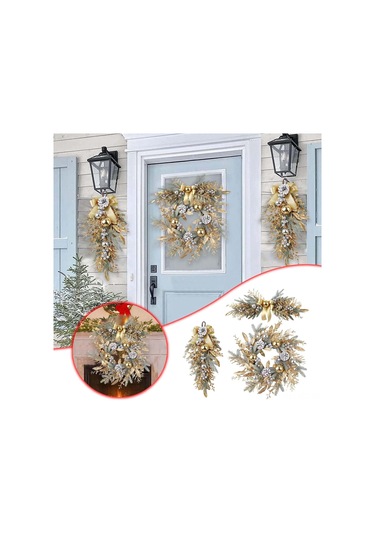 Gajeena Altın Renkli 55cm Yarıçaplı Noel Çiteleri, Kış Festivalleri İçin Kapı/pencere Dekorasyon Aksesuarı 188g Ağırlık