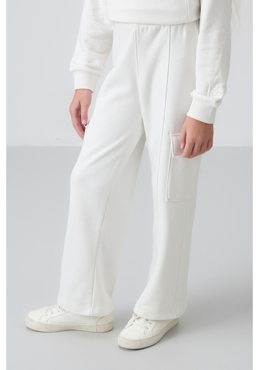 Tommy Life Ekru Pamuklu İçi Tüylü Yumuşak Dokulu Standart Fit Nakışlı Kız Çocuk Eşofman Takım - 75159 Ekru