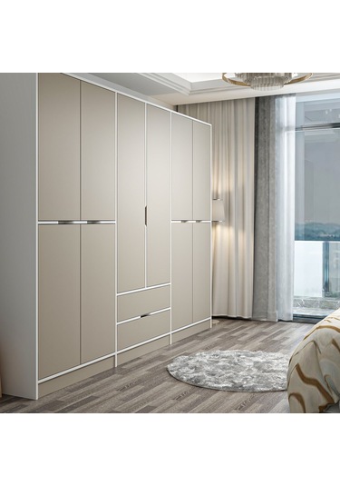 Elina 6 Kapaklı Dolap - Beyaz/kumtaşı Çok Renkli