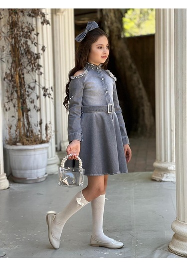 Uğurböceğiçocuk Vildan Omuz Taşlı Püsküllü Kız Çocuk 5'parça Elbise 001