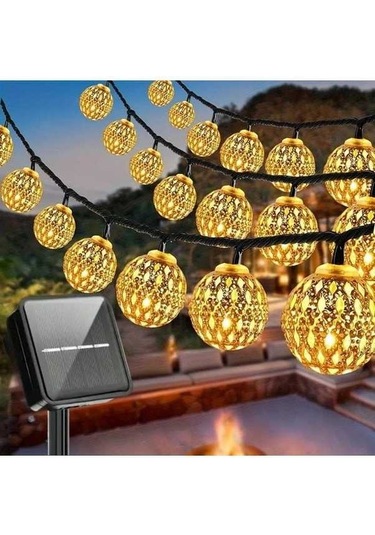 Fastbuy Türkoshop11 20 Led Metal Küre Sıcak Beyaz Bahçe Işıkları, 8 Modlu Ip54, Dayanıklı Dış Mekan Aydınlatma Sıcak Beyaz