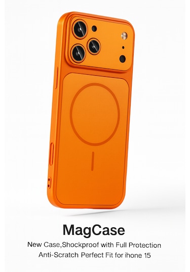 İphone 15 Ag Glass Magsafe Siyah Kaliteli Kılıf Yeni Trend Şok Emici & Tam Koruma, 5 Renk Turuncu