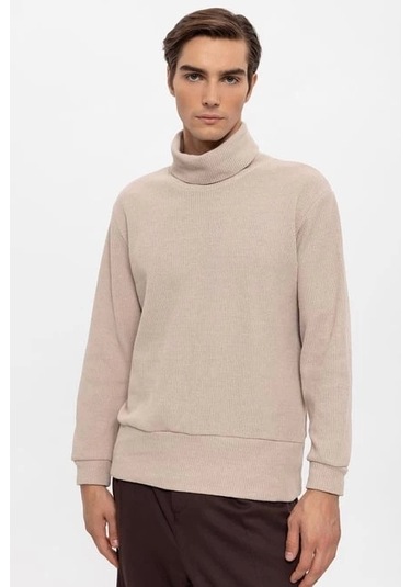 Erkek Balıkçı Yaka Fitilli Kazak Bej Bej