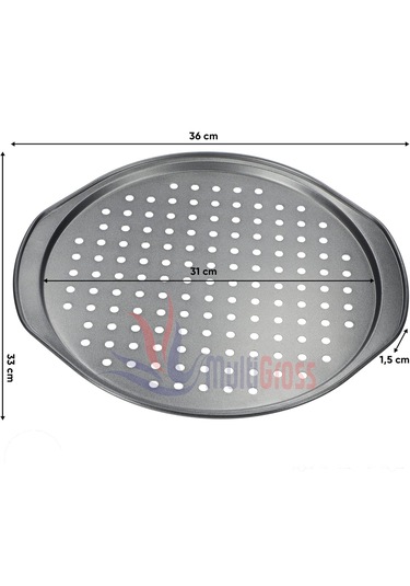 Kulplu Delikli Pizza Tepsisi Lahmacun Pide Tepsisi 31 Cm Gri