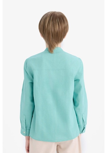 DeFacto Erkek Çocuk Dik Yaka Keten Görünümlü Uzun Kollu Gömlek Z1035A625SMGN1106