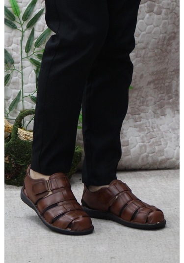 Mehmet Mete 102 Taba Kale Comfort Hakiki Deri Erkek Sandalet Taba