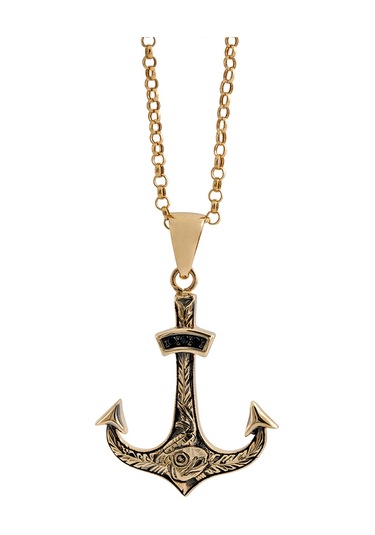 14 Ayar Altın El Yapımı Taşlı Tasarım Çapa Kolye