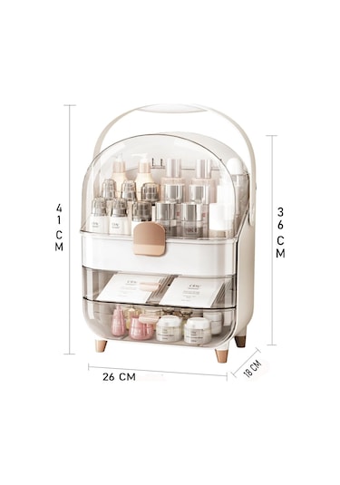 Makyaj Kozmetik Organizeri Şeffaf Kapak 2 Çekmeceli Kozmetik Düzenleyici Organizer Krem