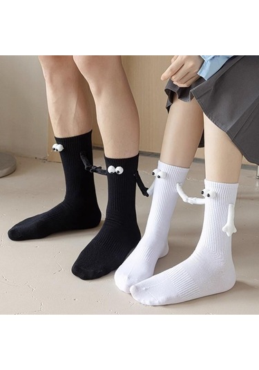 Beyaz Saf Pamuklu Çorap Sevimli Karikatür Üç Boyutlu Çorap Yaz Moda Manyetik Emme Tutma Çorap Çift Orta Tüp Çorap 2 Çift Beyaz