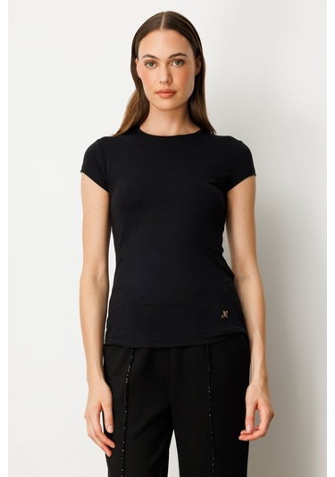 On Kadın Sıfır Yaka Ay Kol Basic Bluz 61302 Siyah Siyah