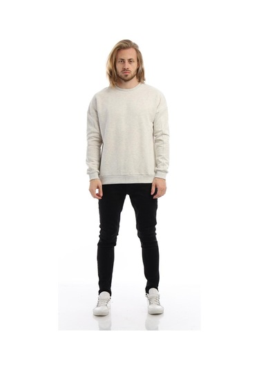 Erkek Bisiklet Yaka Karyoka Dikişli Sweatshirt Kar Melanj