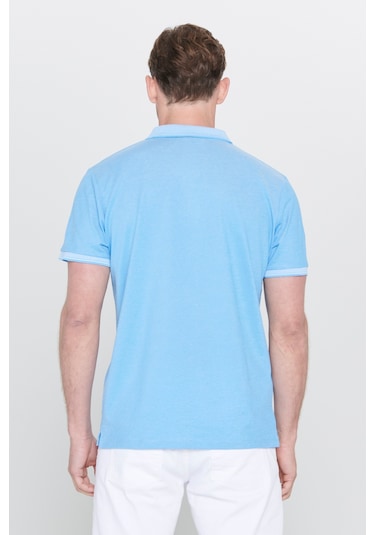 Ac&Co / Altınyıldız Classics 4A4820200047Sabm Düğmeli Polo Yaka Cepsiz Slim Fit Erkek Tişört Saks Mavisi - Beyaz Saks Mavi