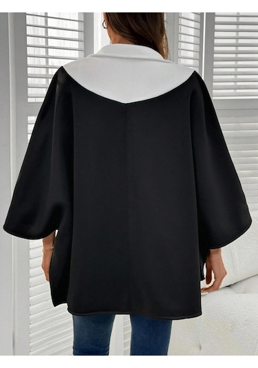 Kadın Panço Fermuarlı Sweat Oversize Kesim, 3 İplik Şardonlu Kumaş Siyah