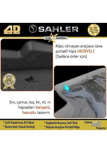 Sahler Volkswagen Golf 7 Golf 7.5 2013-2020 4.5D Havuzlu Paspas