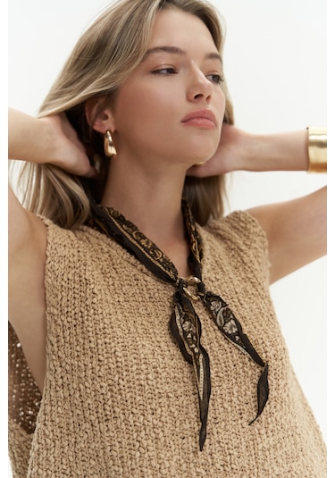 Mai Collection Mai Studios Co. Knitle Rahat Kalıp Triko Tarçın Crop Tarçın