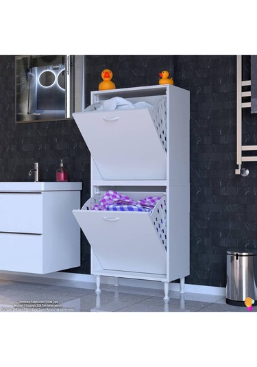 60x138x32,5 Cm Gizli 2 Göz Minimalist Akıllı Sepetli Çok Amaçlı Dolap Mutfak Dolabı Beyaz