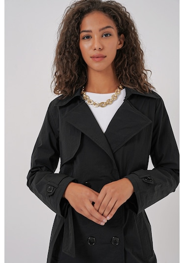 Bigdart 5938 Kruvaze Yaka Trençkot - Siyah