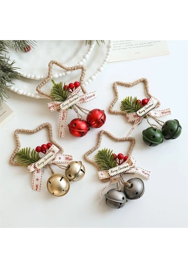 Elmpaly Altın Noel Çanı Yıldız Çilek Asma Ağacı Süsü Ev Dekoru Parti Aksesuarı