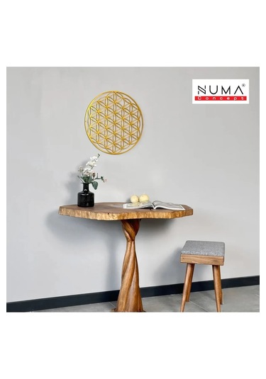 Yaşam Çiçeği Tekli Mdf Üzeri Gold Pleksi Duvar Dekorasyon