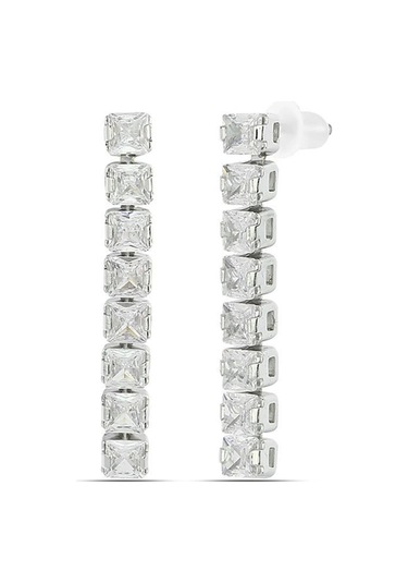 Fashion Kare Kalın Zirkon Taşlı Kararmaz Küpe Yeni Sezon 4.5cm Gümüş