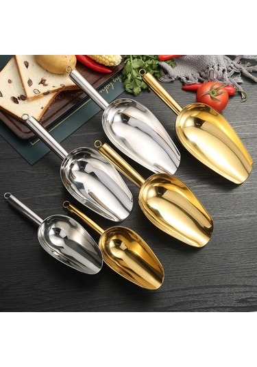 Dianziye Stok Gıda Kova: Kalın Paslanmaz Çelik Buz/sakız/çay/un/seker Kovalama Aleti, Düz Tabanlı, Süpermarket Uyumlu, 4 Numara Altın