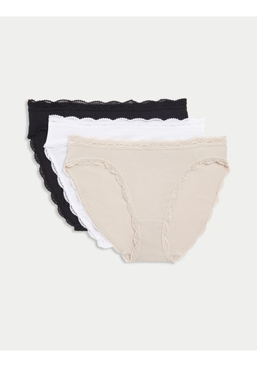 Marks & Spencer 3'lü Dantel Detaylı High Leg Külot Seti Krem