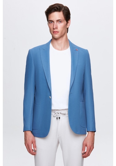 Twn Slim Fit Mavi Armürlü Uçan Blazer Kumaş Ceket 4ef04zb024092 Mavi