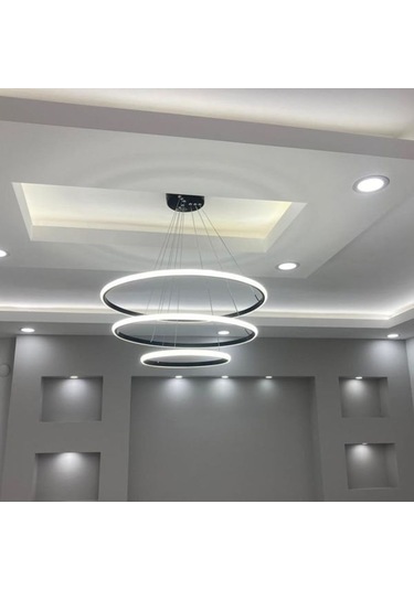 Üçlü Halka Led Avize Siyah Beyaz Işık Siyah