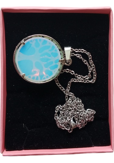 Opalit Doğal Taşlı Hayat Ağacı Çelik Kolye - Kadın Beyaz