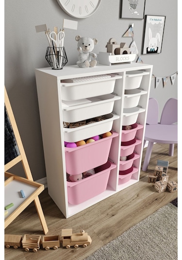 %100 Mdf - Medium Duo 12 Sepetli Oyuncak Dolabı Pembe