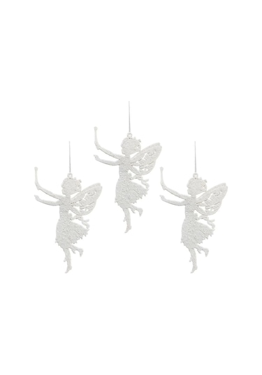 Yılbaşı Ağacı Süsü Melek Şekilli Asılabilir Simli Ağaç Süsü 13 Cm 3'lü Beyaz Melek