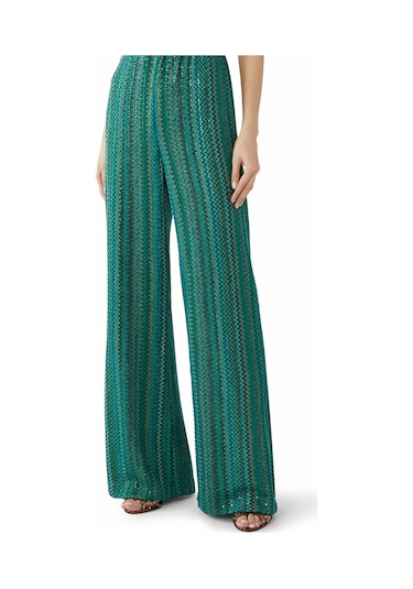 Missoni Simli Geniş Paça Pantolon Yeşil Çok Renkli