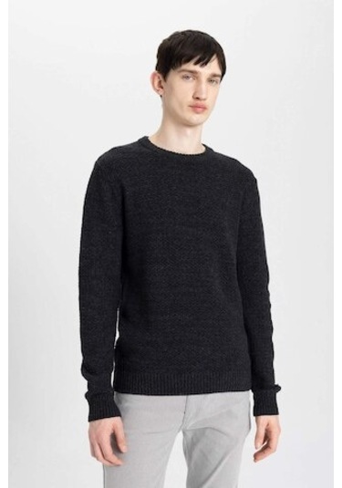 Defacto Standart Fit Normal Kesim Bisiklet Yaka Dokulu Basic Düz Triko Kazak R1175AZ24WNAR4 Antrasit