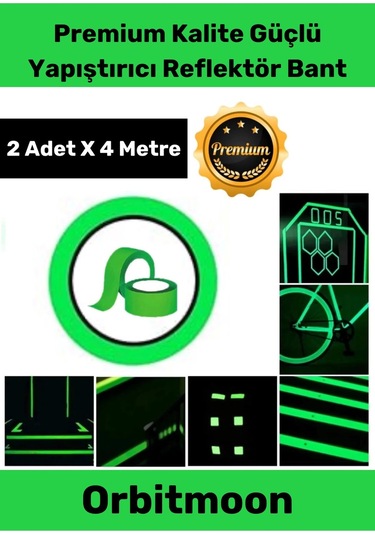 Premium Kendinden Yapışkanlı Fosforlu Karanlıkta Işık Veren Yeşil Şerit 4 Metre Reflektör Bant