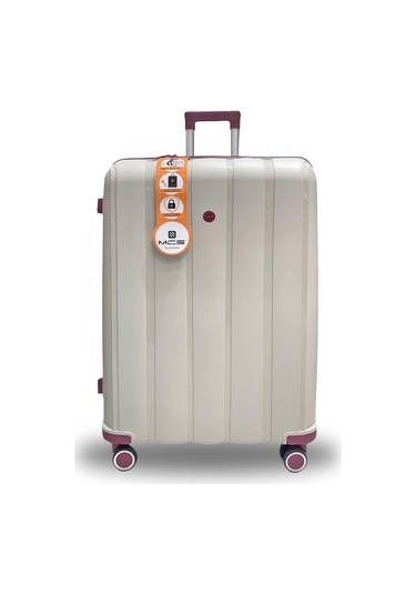 Mçs Bavul Büyük Ve Orta 2li Set Kırılmaz Silikon Valiz V305 Kemik/mürdüm Bej