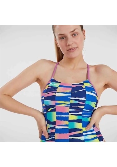 Speedo Rainbow Ripple Freestyler Kadın Yüzücü Mayosu Renkli Renkli