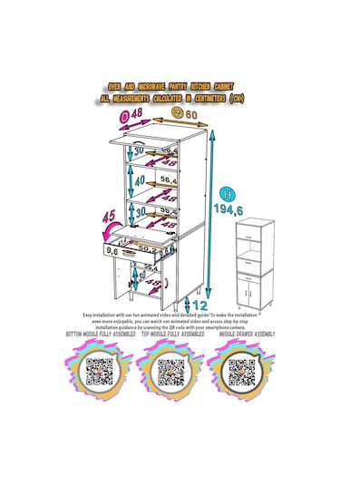 Modilayn Ennet: 60x194.6x48 Cm Fırın / Mikrodalga Dolabı 1 Çekmece, 4 Kapaklı. Mutfağınıza Yer Açın Beyaz