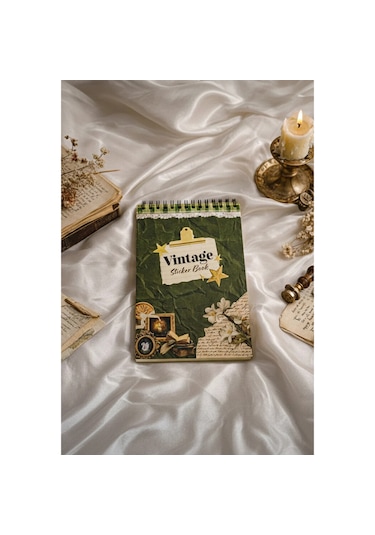 Vintage Sticker Defteri Bullet Journal, Scrapbook Vintage Sticker Defteri 165-Koyu Yeşil