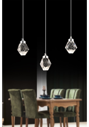 İstanbul Avize Kabarcıklı Yemek Masası Liya 3'lü Gümüş Kumandalı