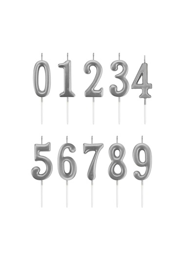 7 Gümüş Mum 13 Cm Büyük Boy Rakam Doğum Günü Pasta Süsleme Gümüş