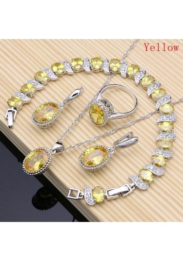 Sarı Pomoiii Doğal 925 Gümüş Takı Kırmızı Birthstone Charm Takı Setleri Kadın Küpe/kolye/kolye/yüzük/bilezik 6