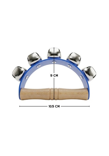 Temel Ahşap Saplı Ritim El Zili 5 Zilli Mavi 10.5 Cm
