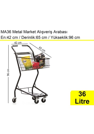 Ma36 Şarküteri Ve Kuruyemiş Metal Market Arabası 36 Litre Füme / En:42 Boy:65 Yükseklik:96 Cm