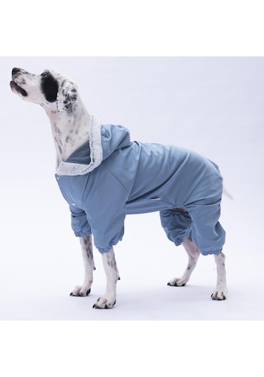 Gri Kürklü Orta Büyük Tulum Yağmurluk Köpek Kıyafeti Köpek Yağmurluğu 18-40 Kg Arası Orta Büyük Irklar