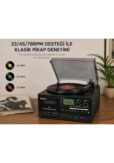 Dosound Tr-17 Ahşap Çok Fonksiyonlu Pikap Kaset Cd Usb Bluetooth Müzik Sistemi 1 Adet