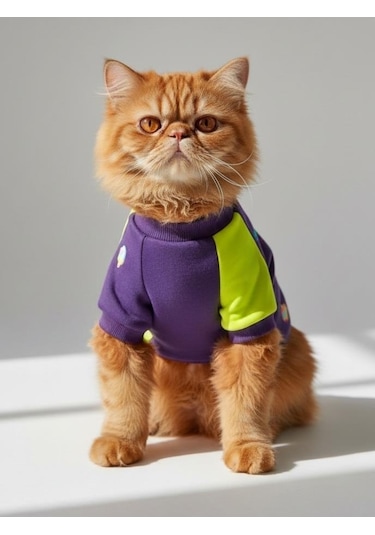 Dondurmalı Patiler Mor Ve Fosforlu Sarı Kedi Polar Sweatshirt