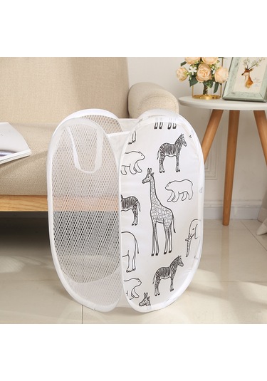 Kosona Uzun Boylu Organik Kumaş Zürafa Desenli Banyo Çamaşırı Sepeti - Geniş Kapasiteli Evcil Organizasyon Aleti