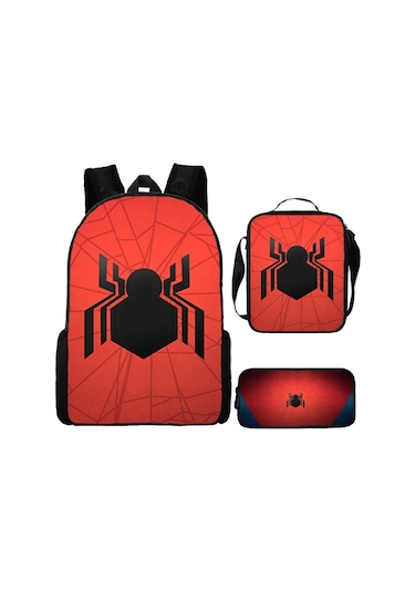 Örümcek Adam Yeni Sırt Çantası Büyük Kapasiteli Öğrenci Kişilik Okul Çantası Üç Parça Seti Stil 16